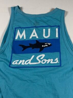 Maui & Sons Men’s Tank Top Teal Blue Classic Logo Size Medium Sleeveless